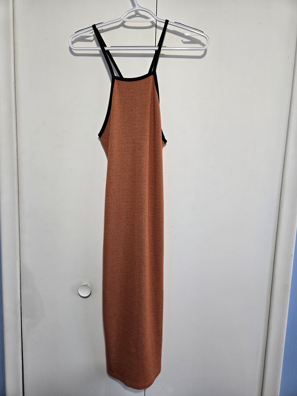 ZARA Bodycon Maxi Dress XS Orange Black Strappy Back Sleeveless Stretch Knit